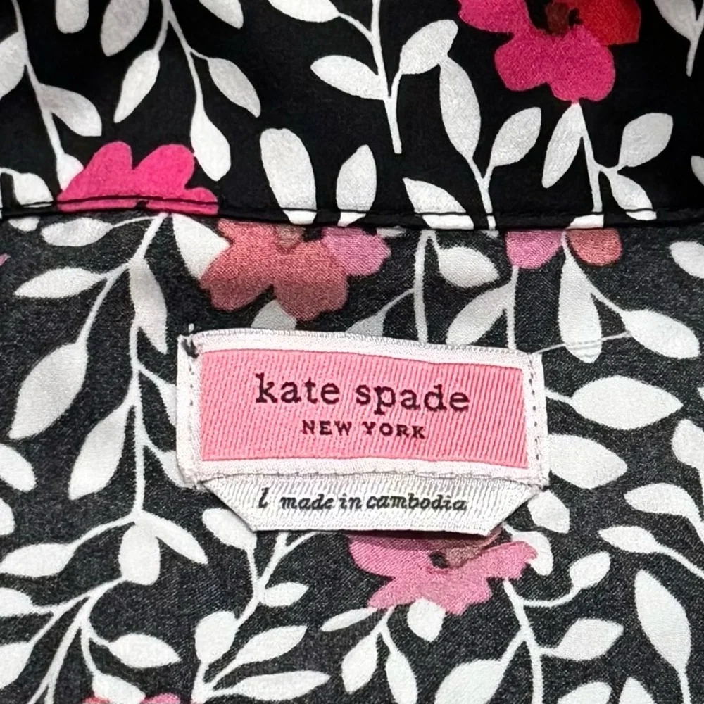 Kate Spade Floral Pajama Button up Top Comfy‎ Cute Chic Women's Size L